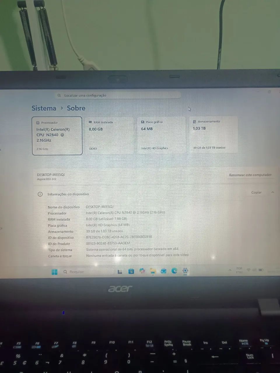 Notebook Acer es1 512, 1 terá armazenamento  - Foto 4