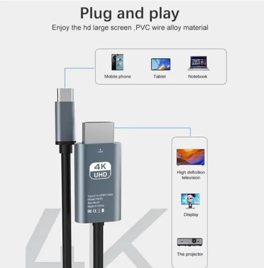 Cabo USB-C para HDMI 4K Premium - 2 Metros (Conecte Notebook e Celular na TV) - Foto 2