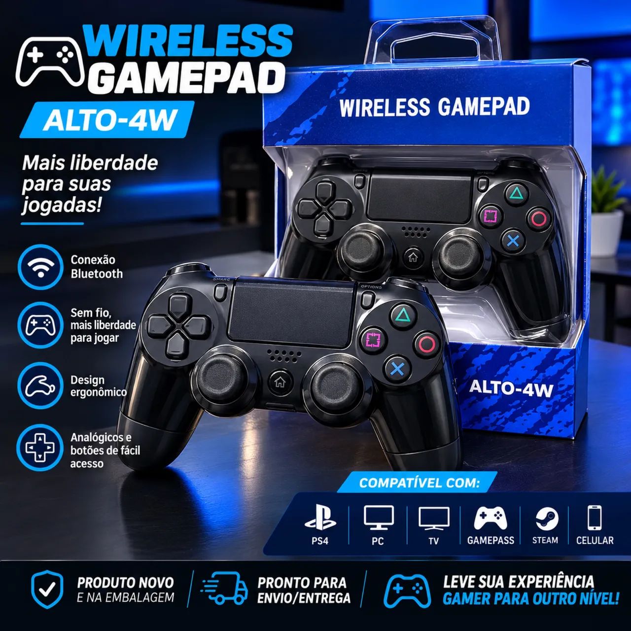 CONTROLE SEM FIO BLUETOOTH PARA PS4 - CROWLEY