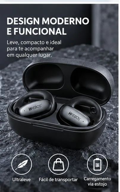 Fone Bluetooth Hrebos AuraClip EB-214 Open Ear 5.4 com Microfone - Foto 5