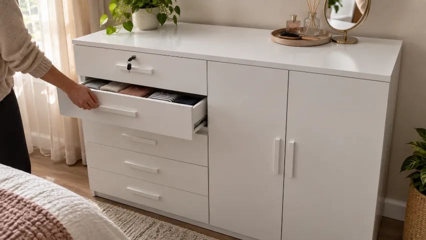 >NOVA< Cômoda Branca com 5 Gavetas e 2 Portas