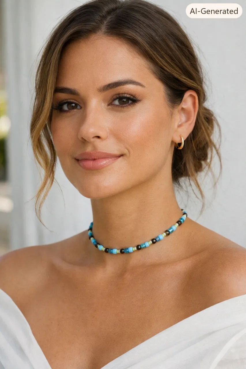 Choker colorida - azul , verde e dourado