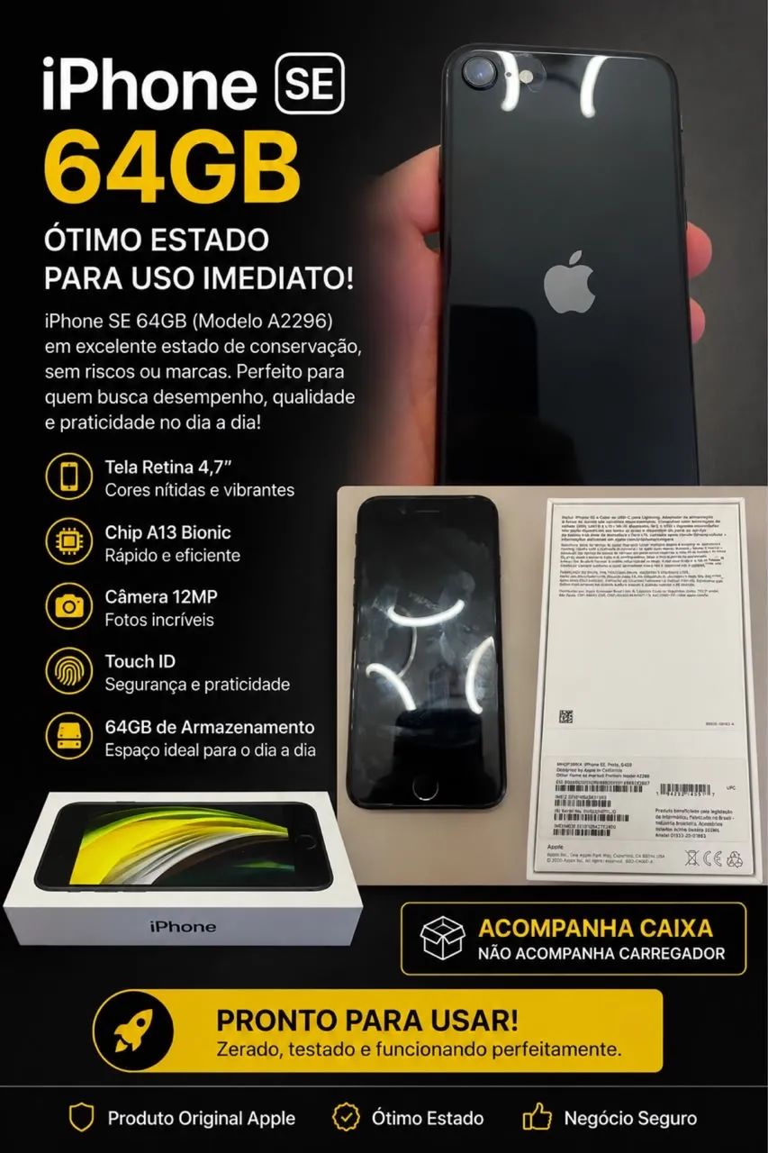 Iphone SE 64GB PRETO-Ótimo Estado - Foto 4