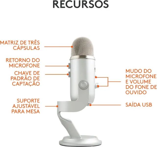 Microfone Condensador Usb Blue Yeti - Prata Cor Silver - Foto 6