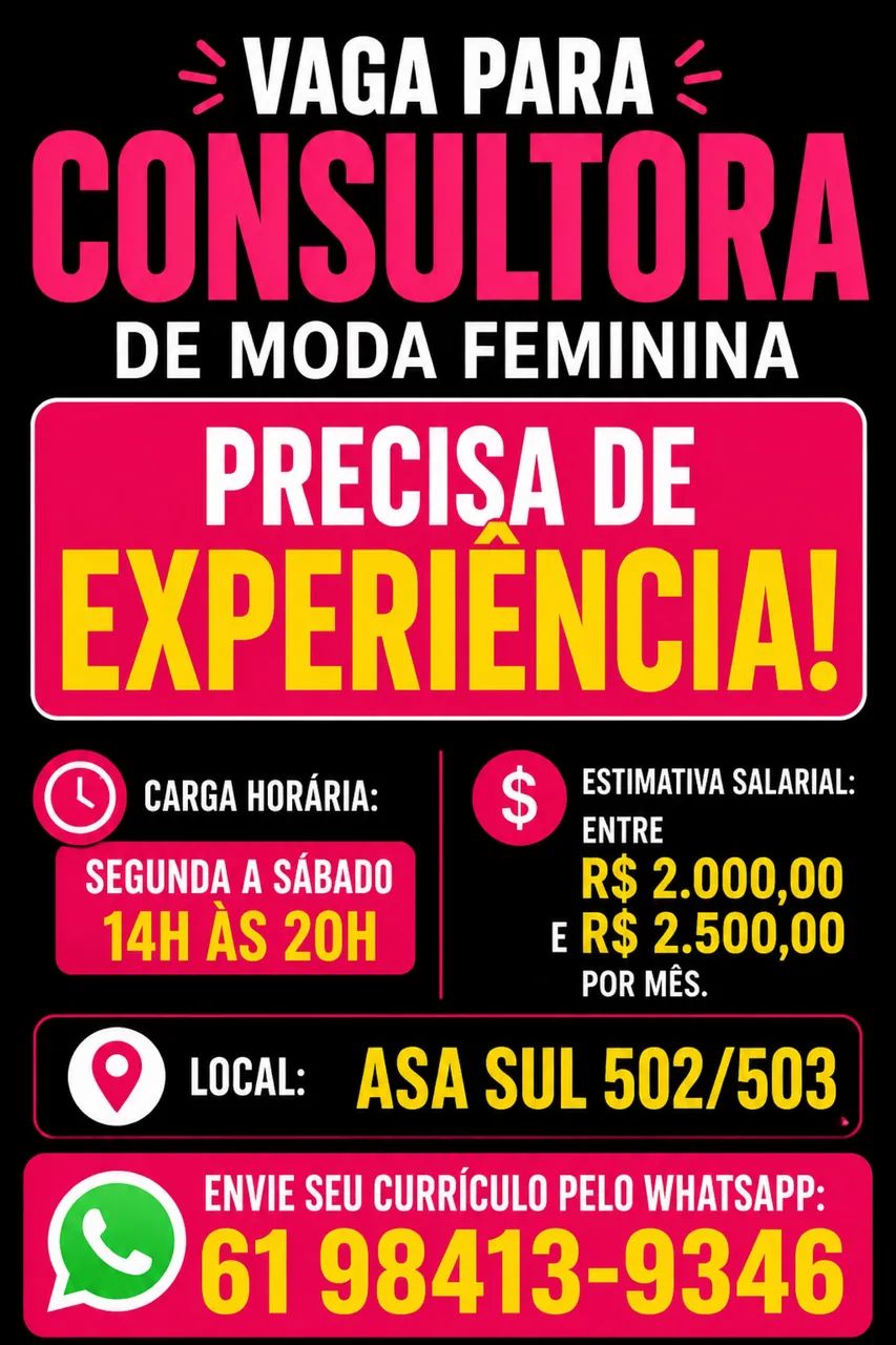 Vendedora de Moda Feminina com Experiência | Salário + Comissão