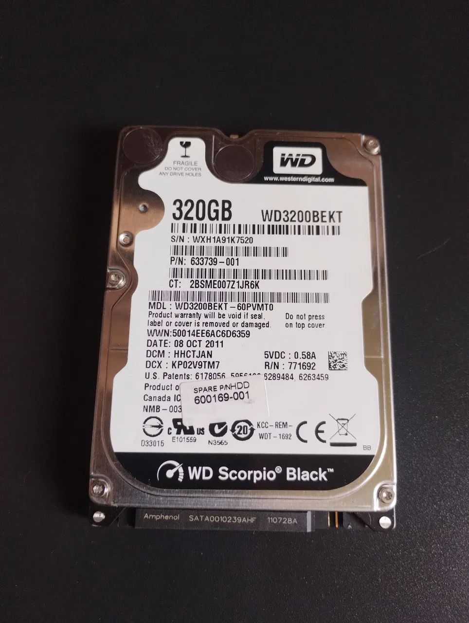 Hd Notebook 320GB WD Scorpio Black