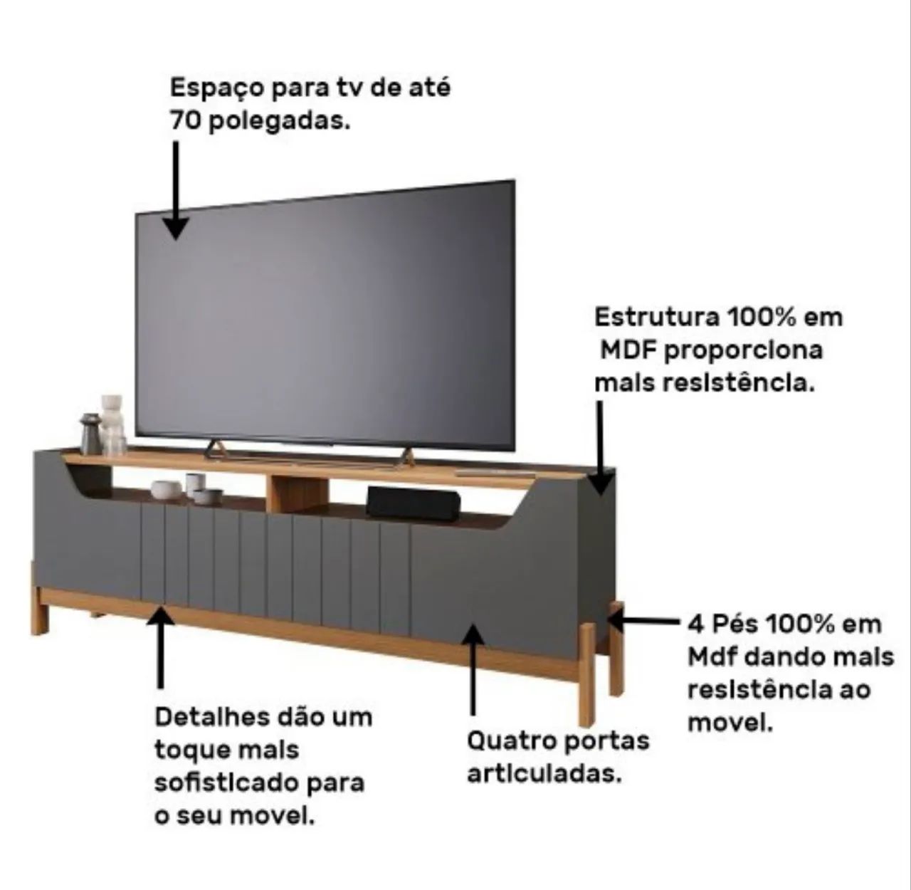 Bancada Moema + painel trend 100% MDF Ideal para TVs 70 - Foto 4