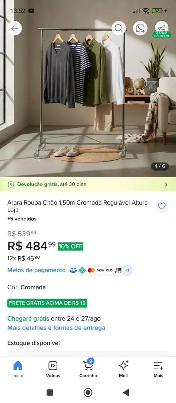 Arara de chão cromada 