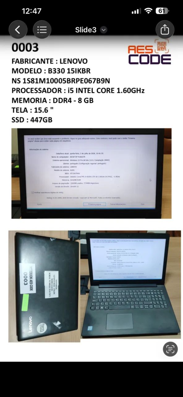 Notebook Lenovo B330 15IKBR NS 1S81M10005BRPE067B9N