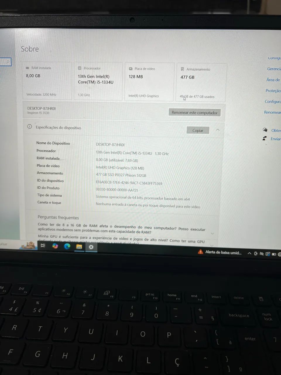 NOTEBOOK DELL.  i5. 13ª geração R$2.200 - Foto 4