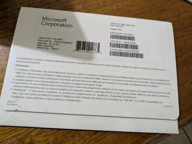 Microsoft Windows 10 64-bit Italian 1pk