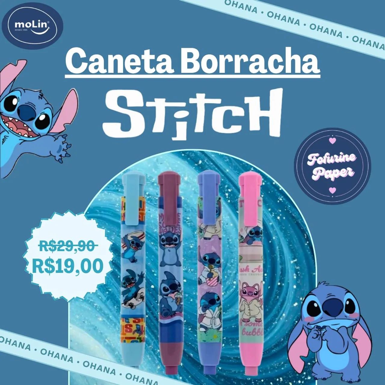 CANETA BORRACHA DISNEY STITCH - MOLIN | MODELO SORTIDO 