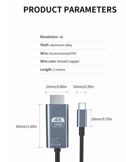 Cabo USB-C para HDMI 4K Premium - 2 Metros (Conecte Notebook e Celular na TV) - Foto 5