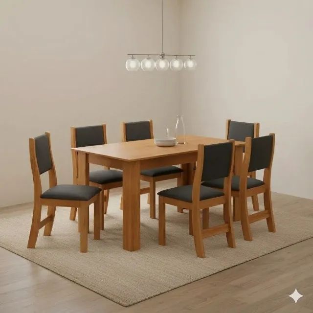 Mesa de Jantar Violeta Com 6 Cadeiras Sol Grafite Novo!