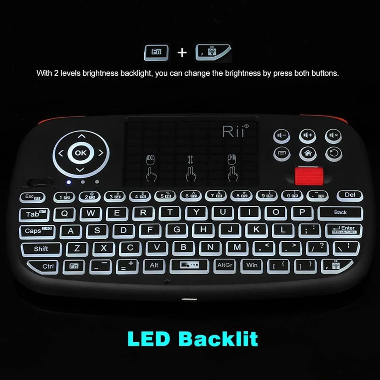 Rii i4 mini Teclado bluetooth com touchpad 2.4ghz - retroiluminado controle Multimídia<br> - Foto 2