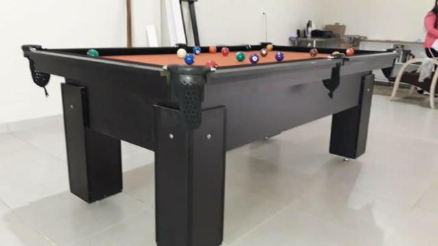 Mesa de Bilhar Tecido Laranja Borda Preta Cor Preta Tx Mod. 6714 - Foto 5