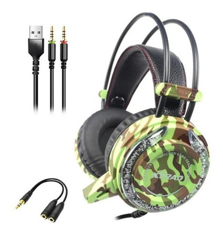 FONE HEADSET GAMER CAMUFLADO C/ MICROFONE E LED BRANCO USB