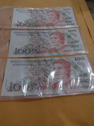 3 cédulas de 100 cruzeiros Cecília Meireles 