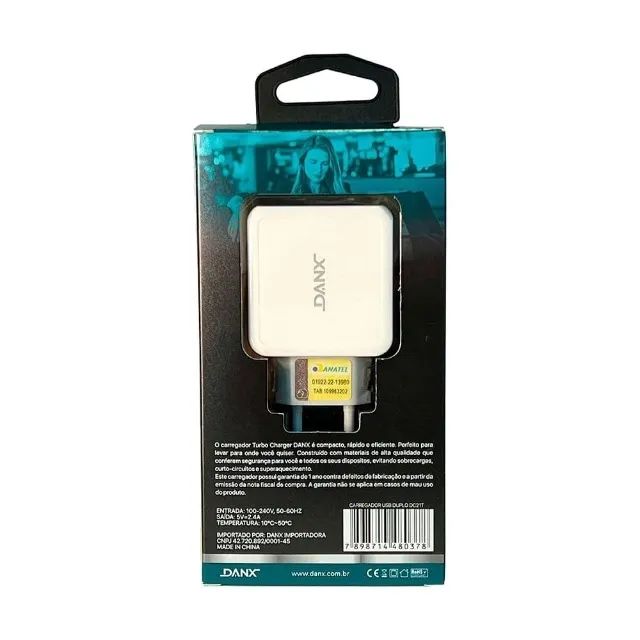 Carregador Duplo Turbo Charger 2.4A c/ Cabo Tipo-C Danx DC21T - COD 166 - Foto 2