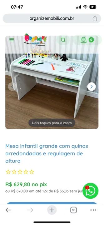 Mesa Infantil Branca com Prateleiras - Ótima para Estudar!