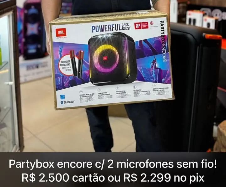 JBL Partybox Encore com 2 Microfones Sem Fio
