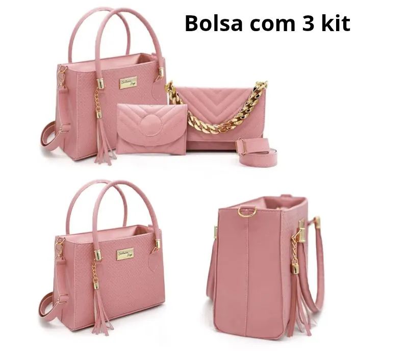 Bolsa Kit 3 Peças Rosa