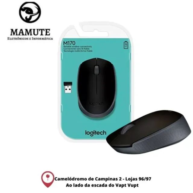Mouse sem fio Logitech M170 com Design Ambidestro Compacto, Conexão USB e Pilha Inclusa 