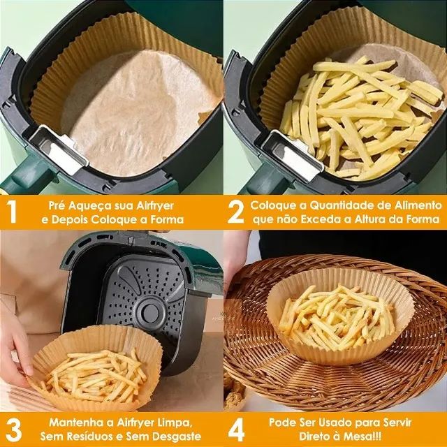 1 Kit 50 Unidades Papel Antiaderente Descartável P/ Airfryer - Foto 4