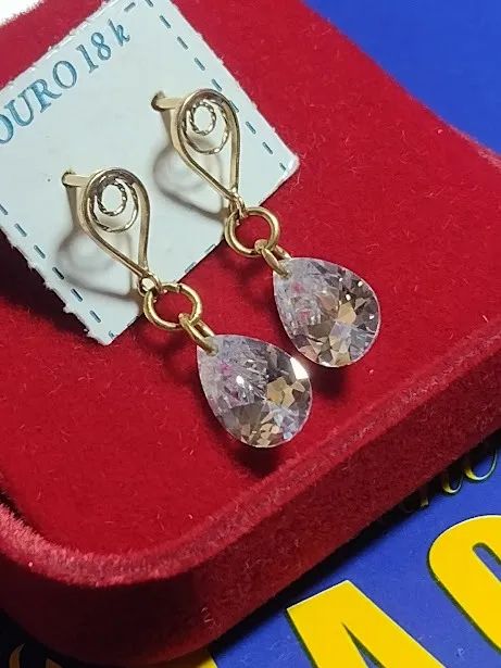 Brincos Ouro 18 Kilates Pedra Zircônias Brilhosa 18 mm Todo 30 mm Peso 8.80 Gramas - Foto 2
