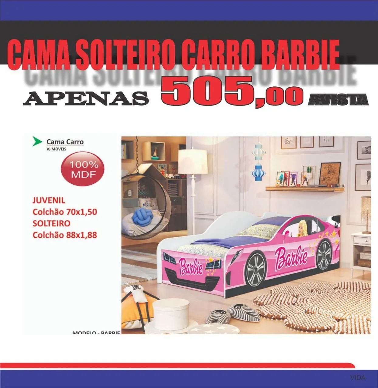 Cama Solteiro Carro Barbie Camas e Colchões Residencial
