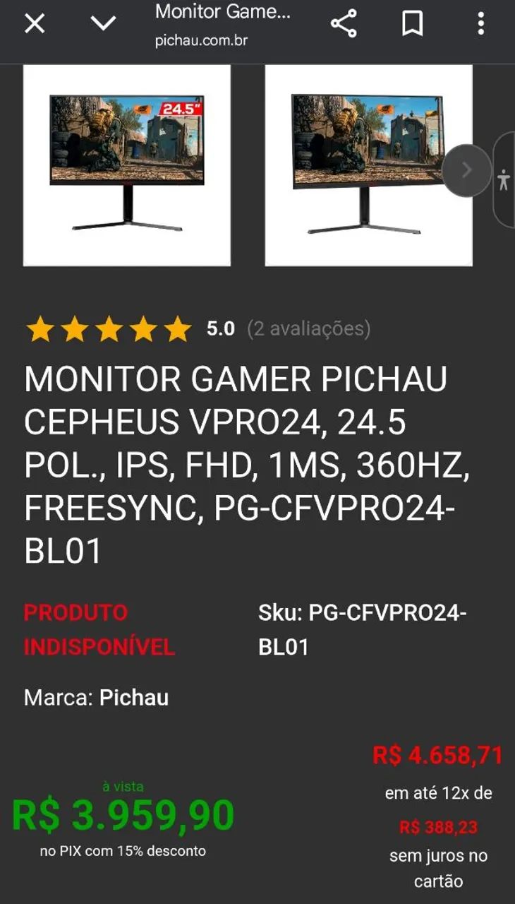Pichau Cephus VPRO24 Gaming Monitor, 360Hz – Refurbished64739264044162121