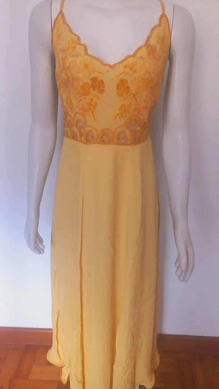 Vestido amarelo renda vintage P - Foto 4