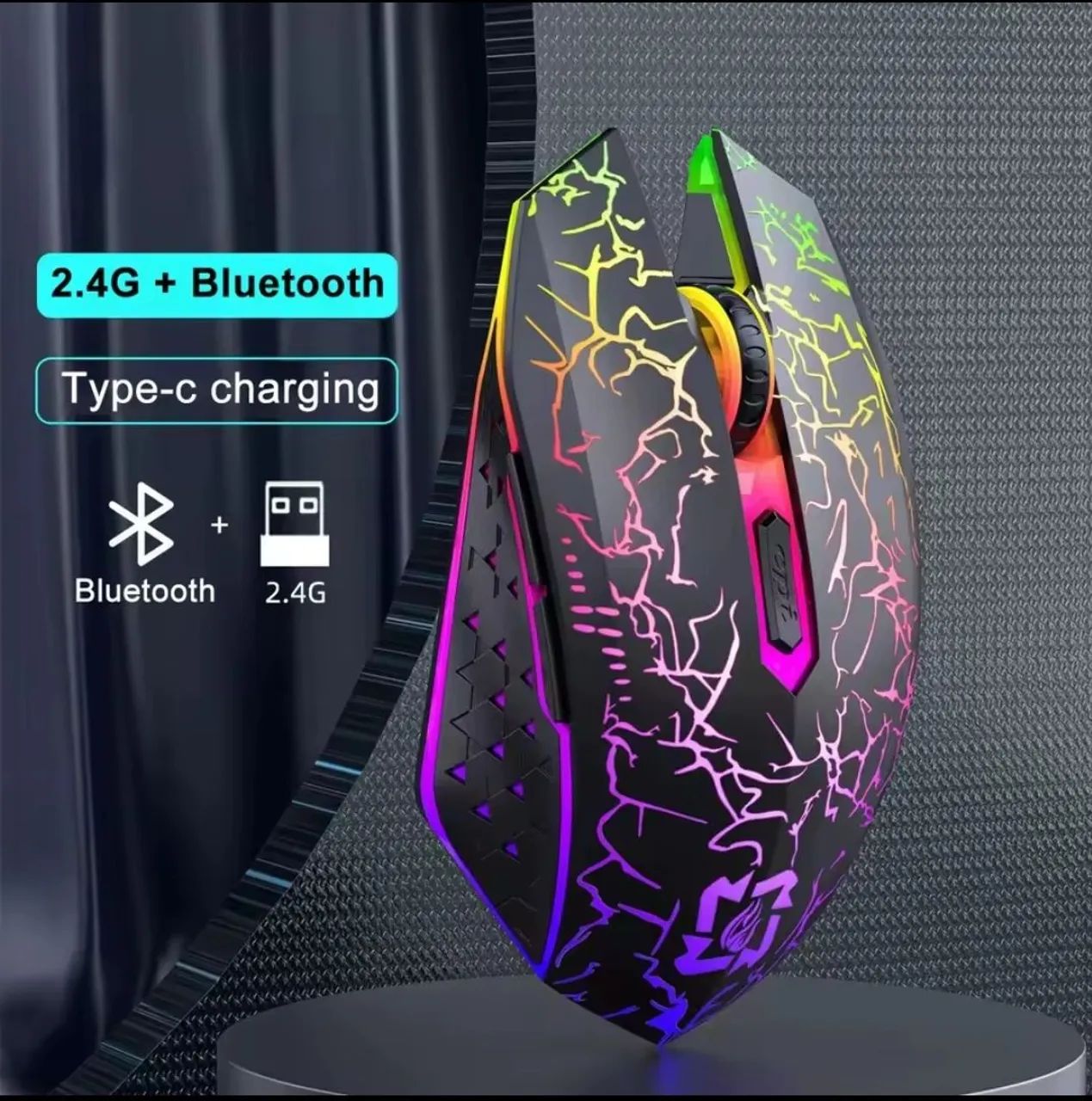 Mouse sem fio Recarregável RGB Bluetooth+Wireless 2,4gh