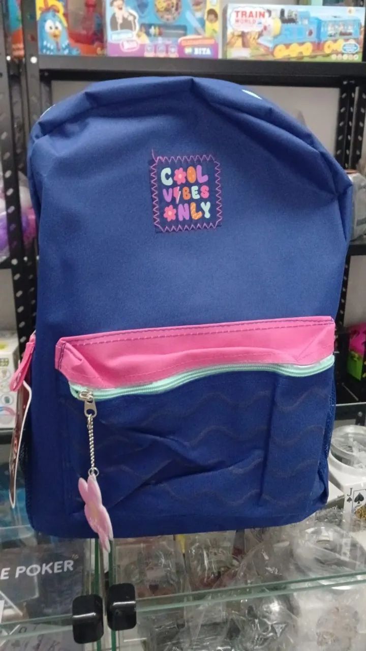 Mochila de Costas em Poliéster Clio Azul e Rosa