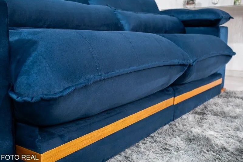 Sofá Retrátil 3 Lugares 230cm Molas Ensacadas D33 Veludo Azul - Foto 3
