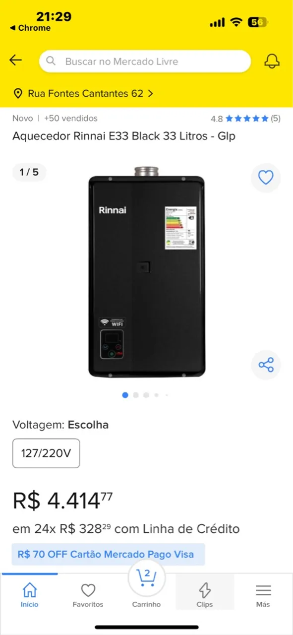 Aquecedor Rinnai E33 Black 33 Litros - Glp
