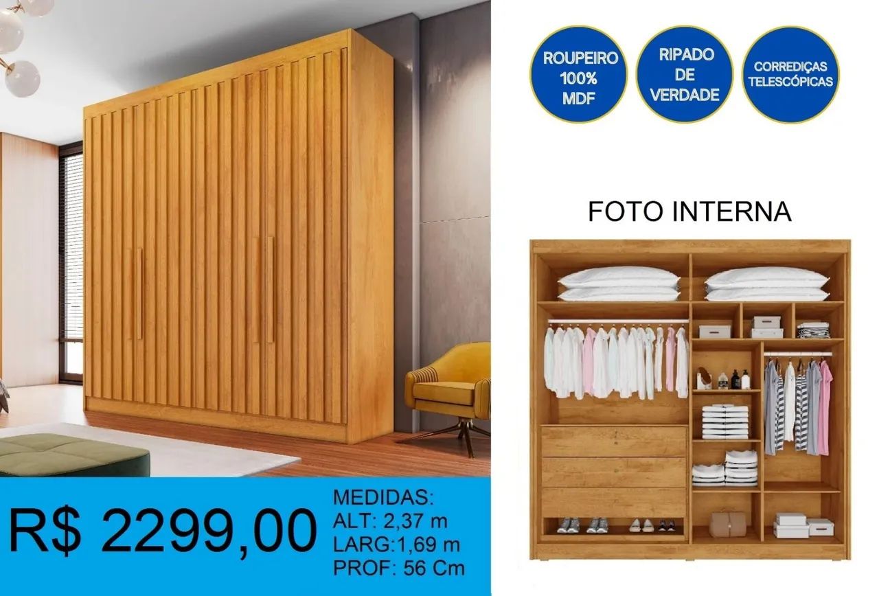 Guarda-roupa super reforçado portas ripadas - Foto 2