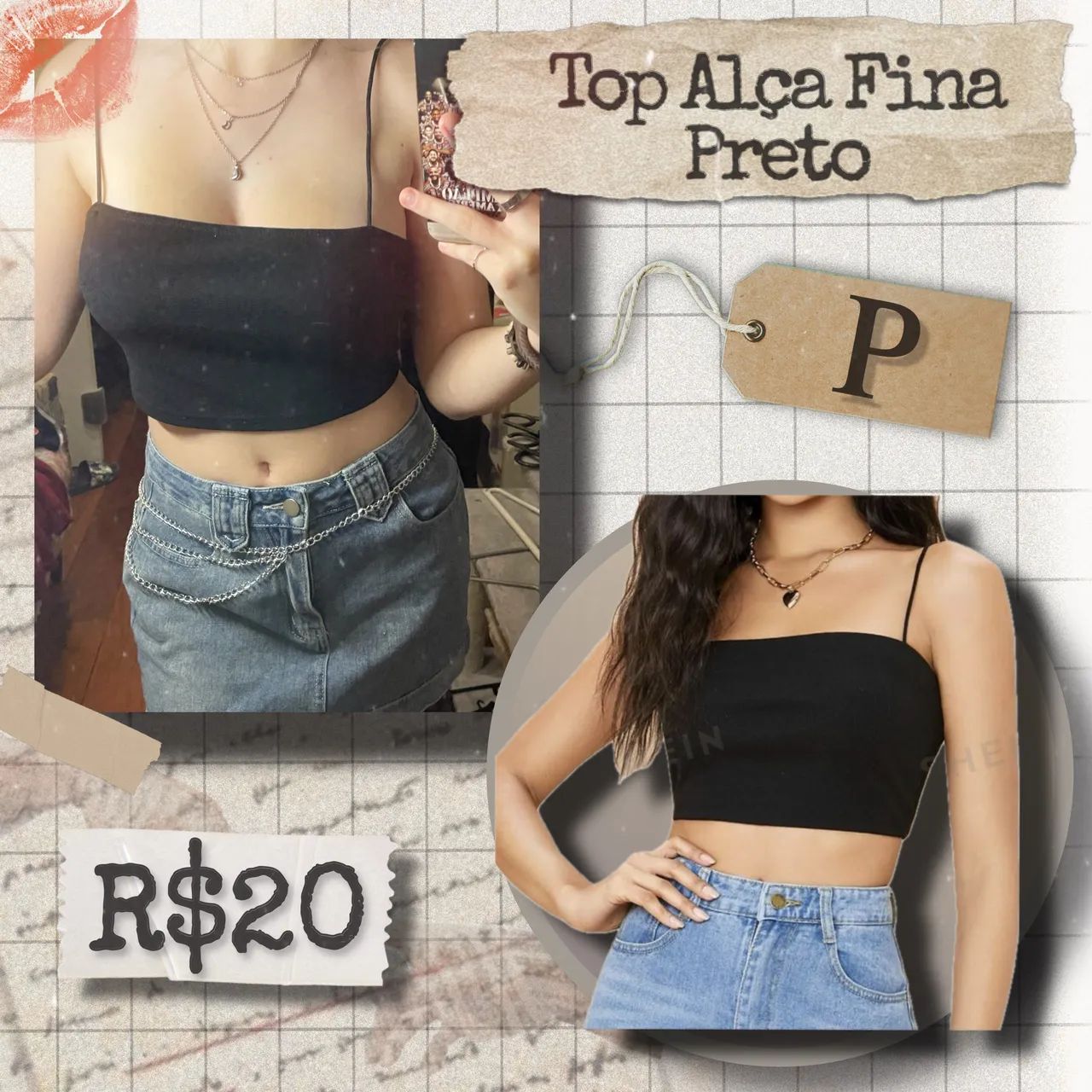 Top Alça Fina Preto (P)  - Foto 2