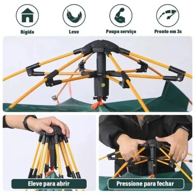 Barraca Camping 4 Pessoas A Prova D'agua Montagem Rápida Verde Leboss LB-HW003 - Foto 5