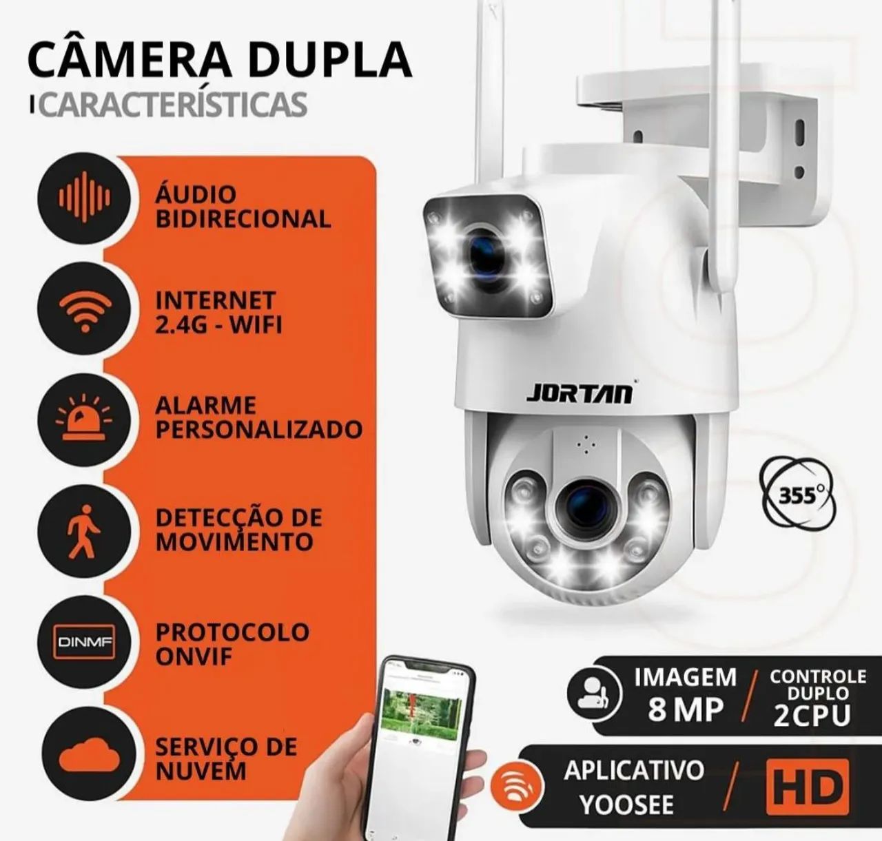 CÂMERAS SEGURANÇA 2EM1 LENTE DUPLA VIA WI-FI 2.4G IP66 APP YOOSEE  - Foto 3