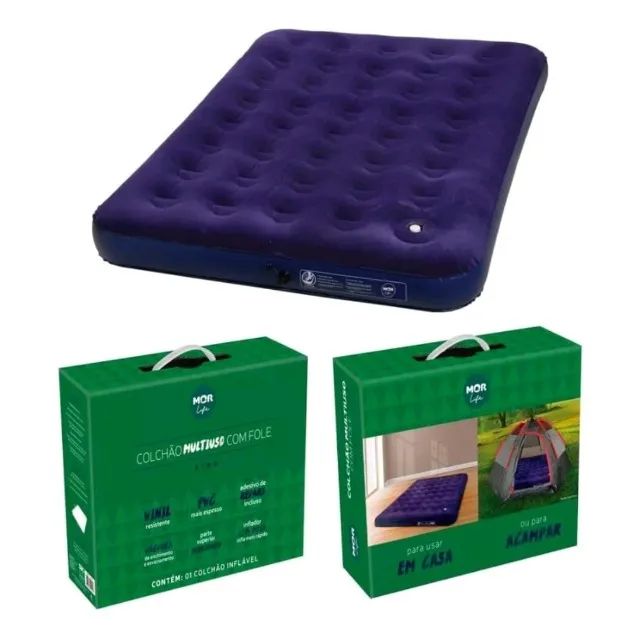 Colchão Inflável Casal Com Inflador Acoplado Multiuso - Mor