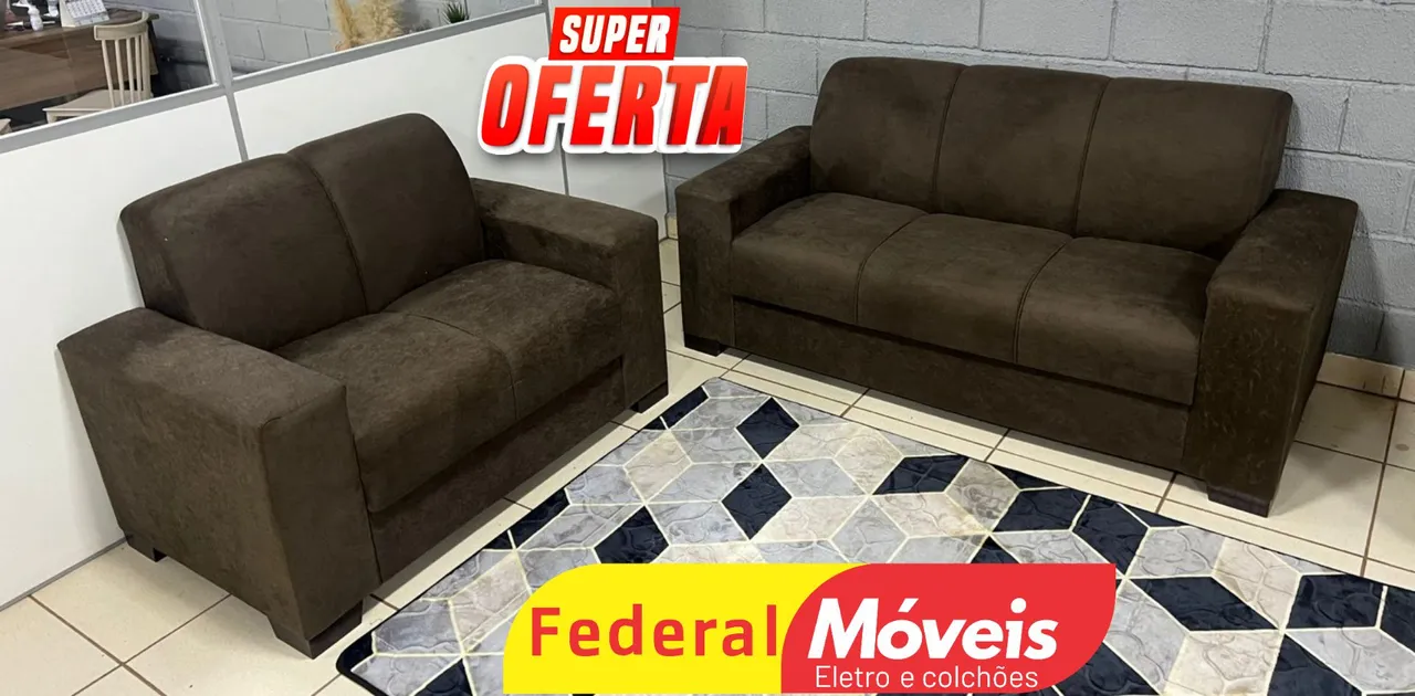 Sofá 2 e 3 lugares Conjunto 1,35m 1,80m Suede - Oferta Imperdível