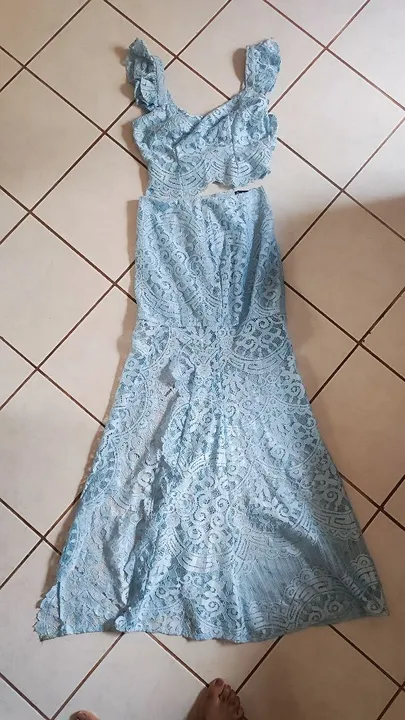 Vestido Longo de Renda Azul Claro - Novo