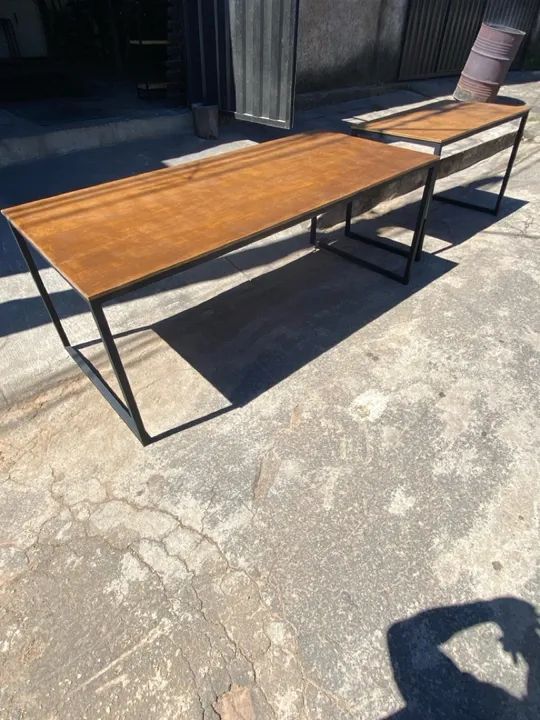 Mesa de Jantar e Mesa Lateral em Madeira e Aço489104040055296002