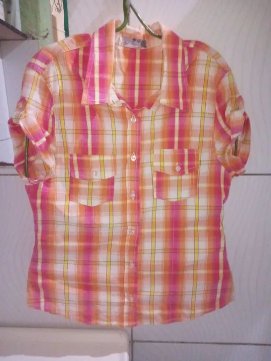 Camisa Xadrez Mangas Curtas Feminina M 