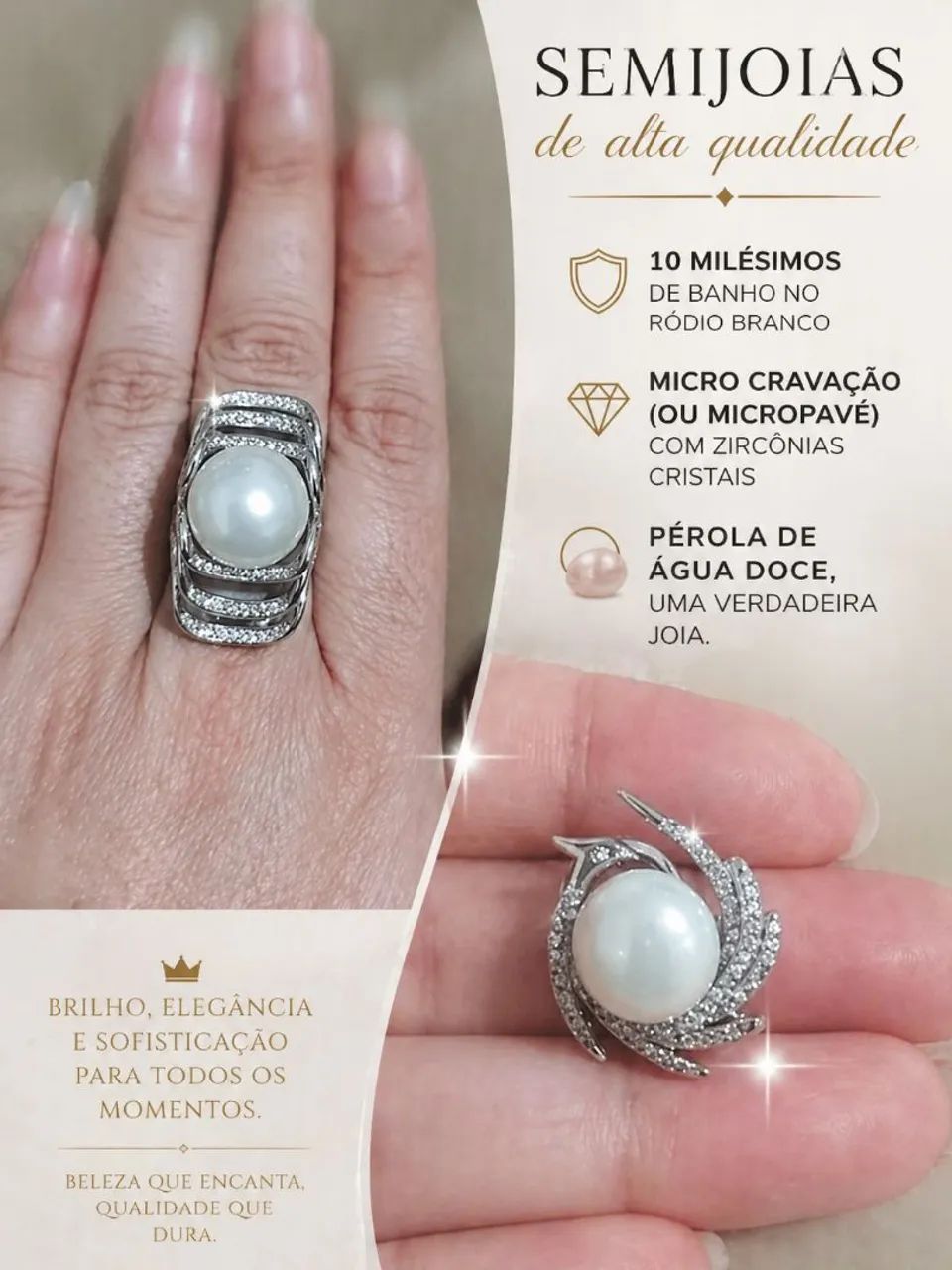 Conjunto brinco e anel / Pérola água doce  - Foto 4