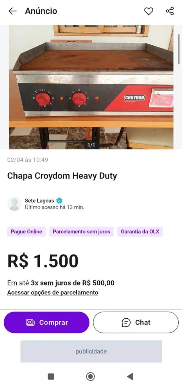 Chapa eletrica Croydom semi nova 