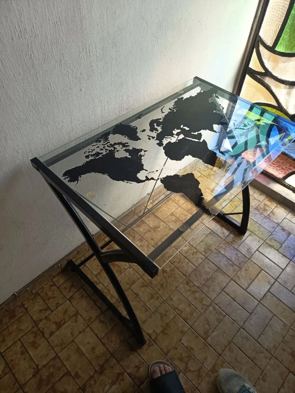 Escrivaninha Mapa Mundi Vidro - Foto 4