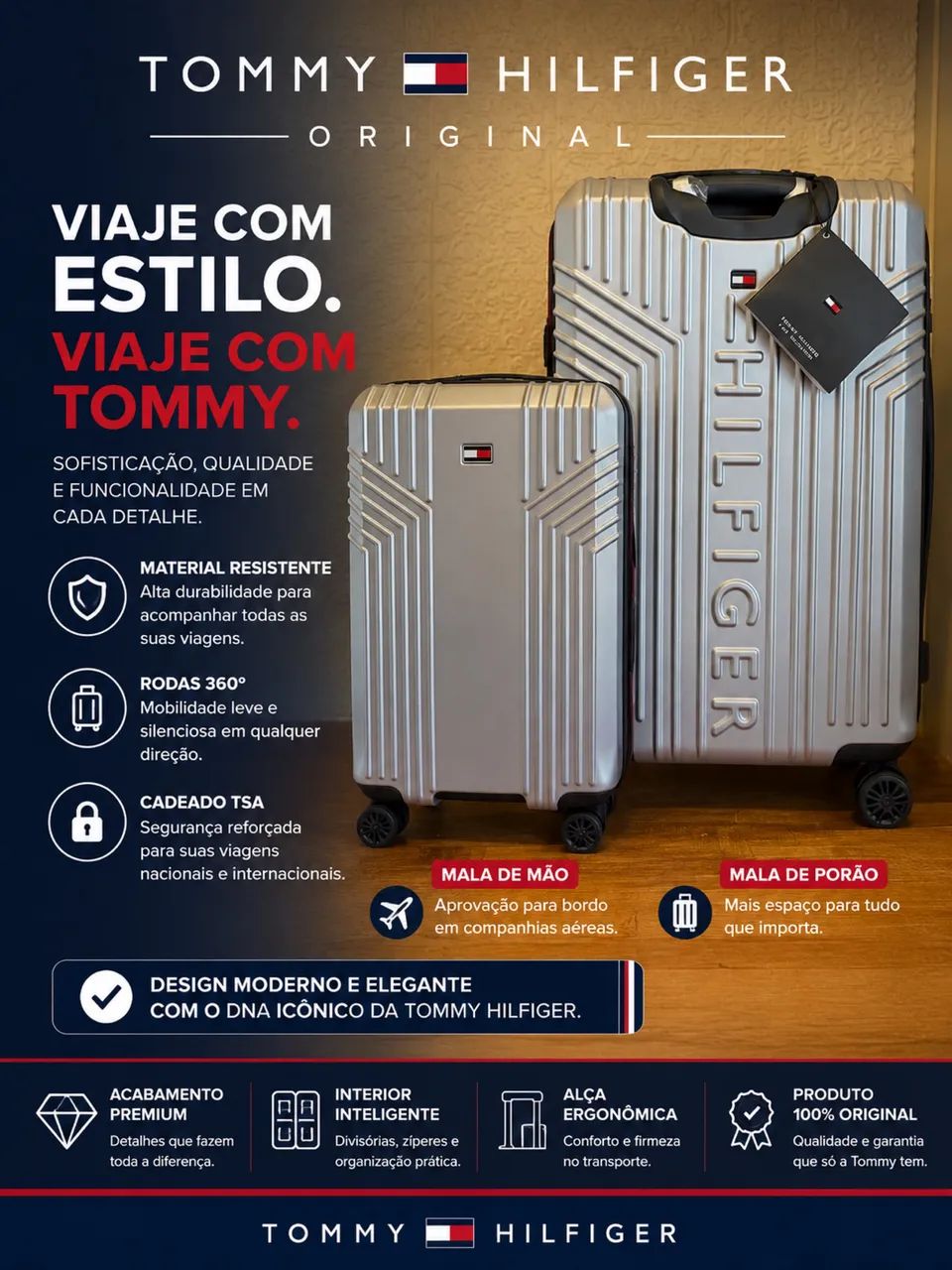 Conjunto de malas de bordo e porão original da Tommy