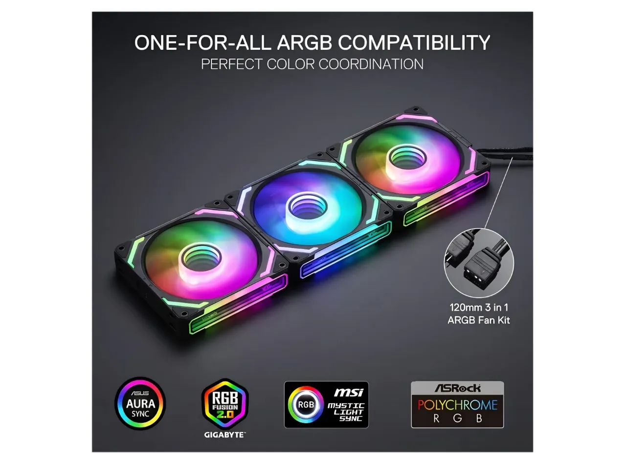 Kit com 3 Fans Redragon ARGB Infinity Mirror Pretas Interligáveis 120 mm - Foto 5